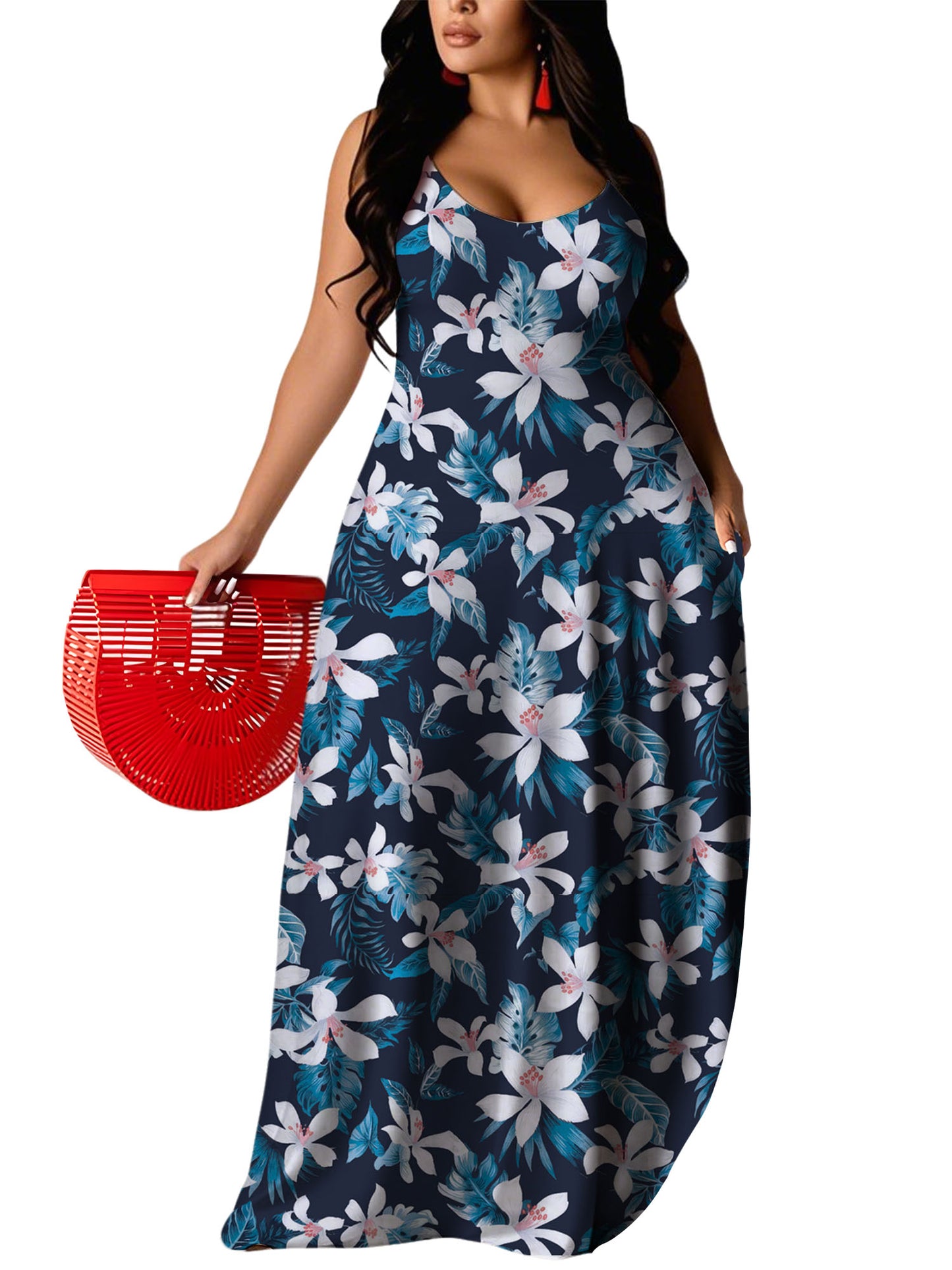 UOUA Hawaiian Dresses Women Plus Size Luau Sundress Summer Maxi Tropical Boho Beach Dress