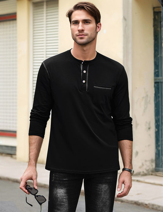 Men's Henley Shirts Long Sleeve Casual T-Shirts Cotton Basic Tops