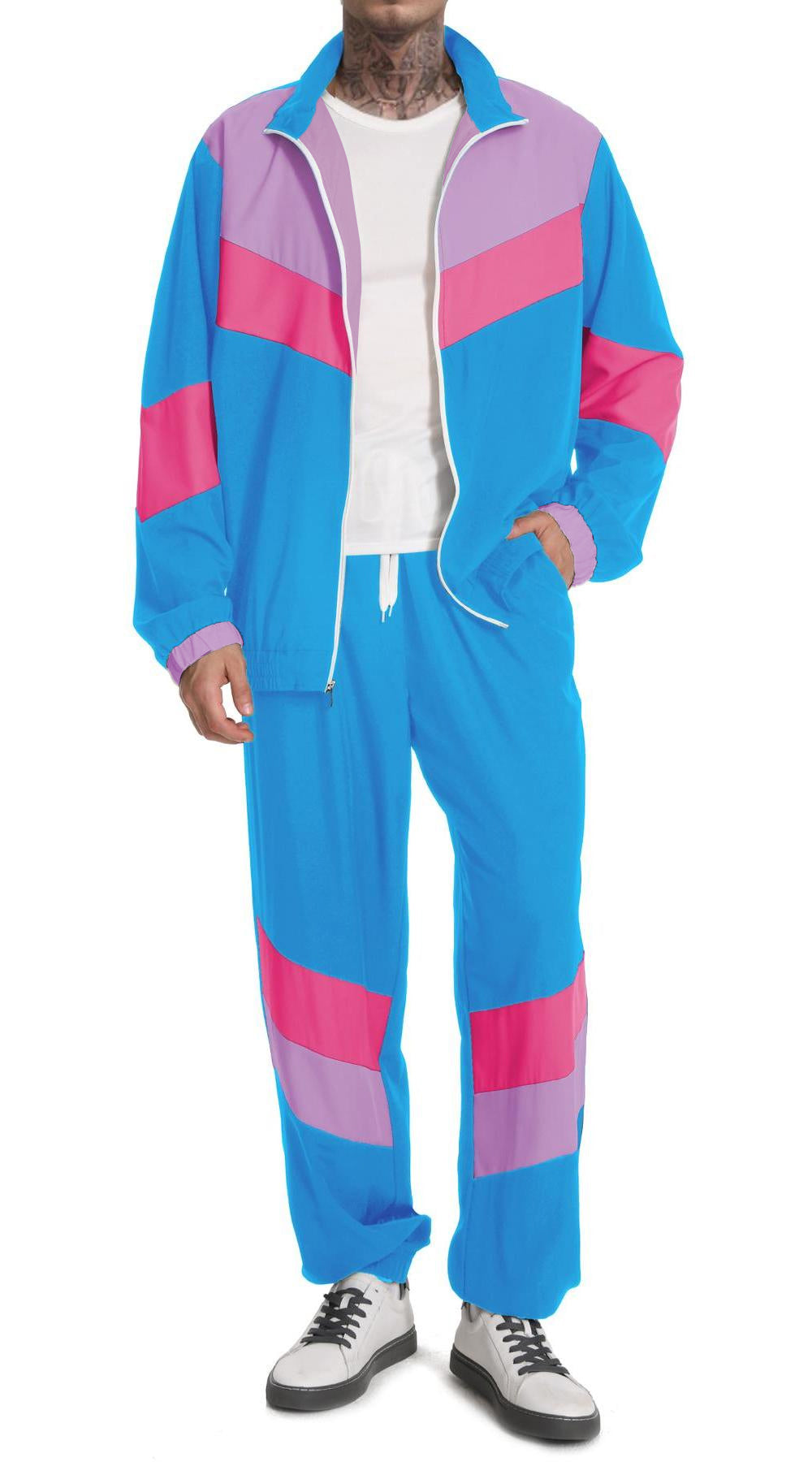 UOUA 80s Outfit for Men 90s Tracksuit Costume for Halloween 70s Windbreaker Jacket Track Suit 2 Piece Hip Hop Set