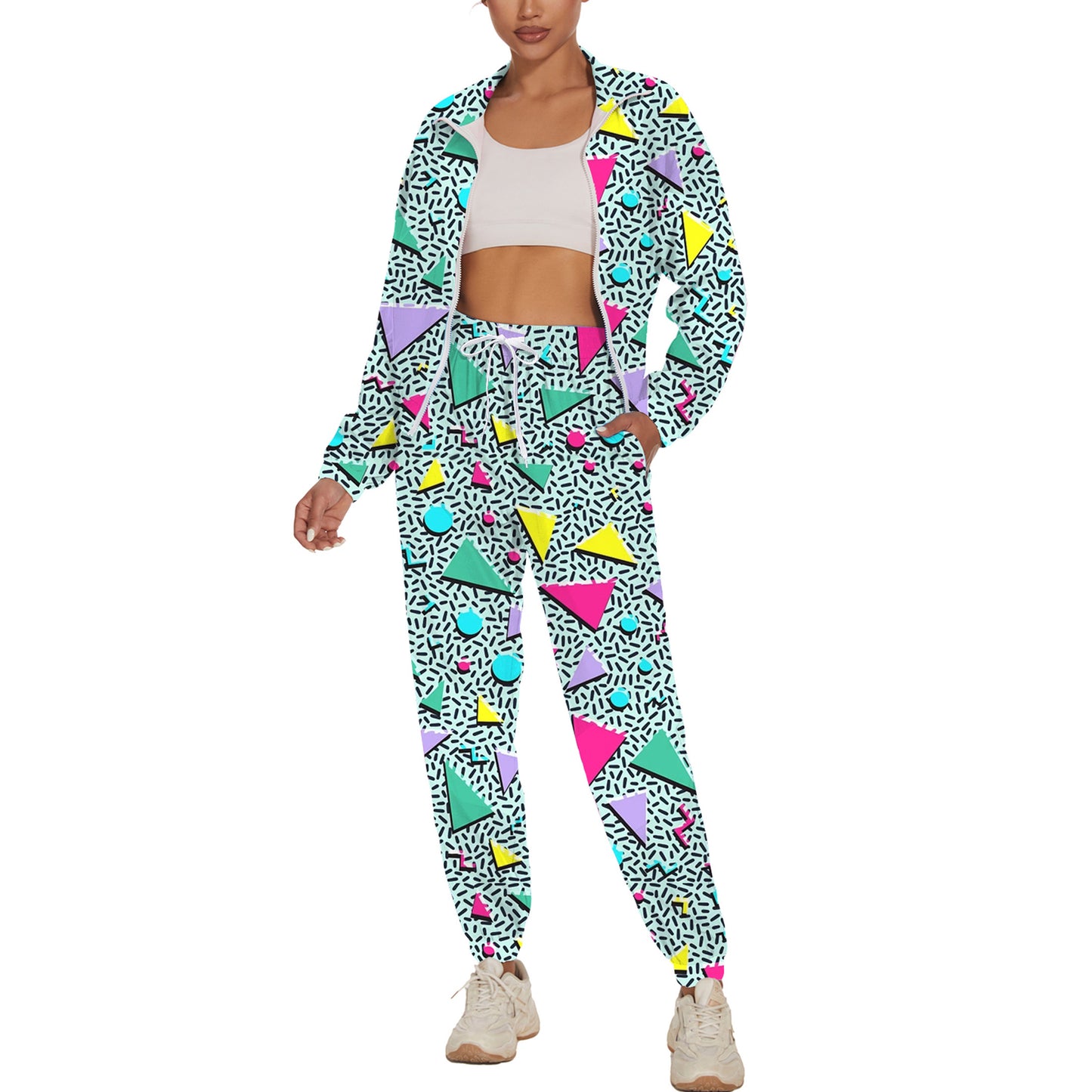 UOUA Women's Color Block 2 Piece 80s 90s Outfits Long Sleeve Windbreaker Jacket Tracksuit Set