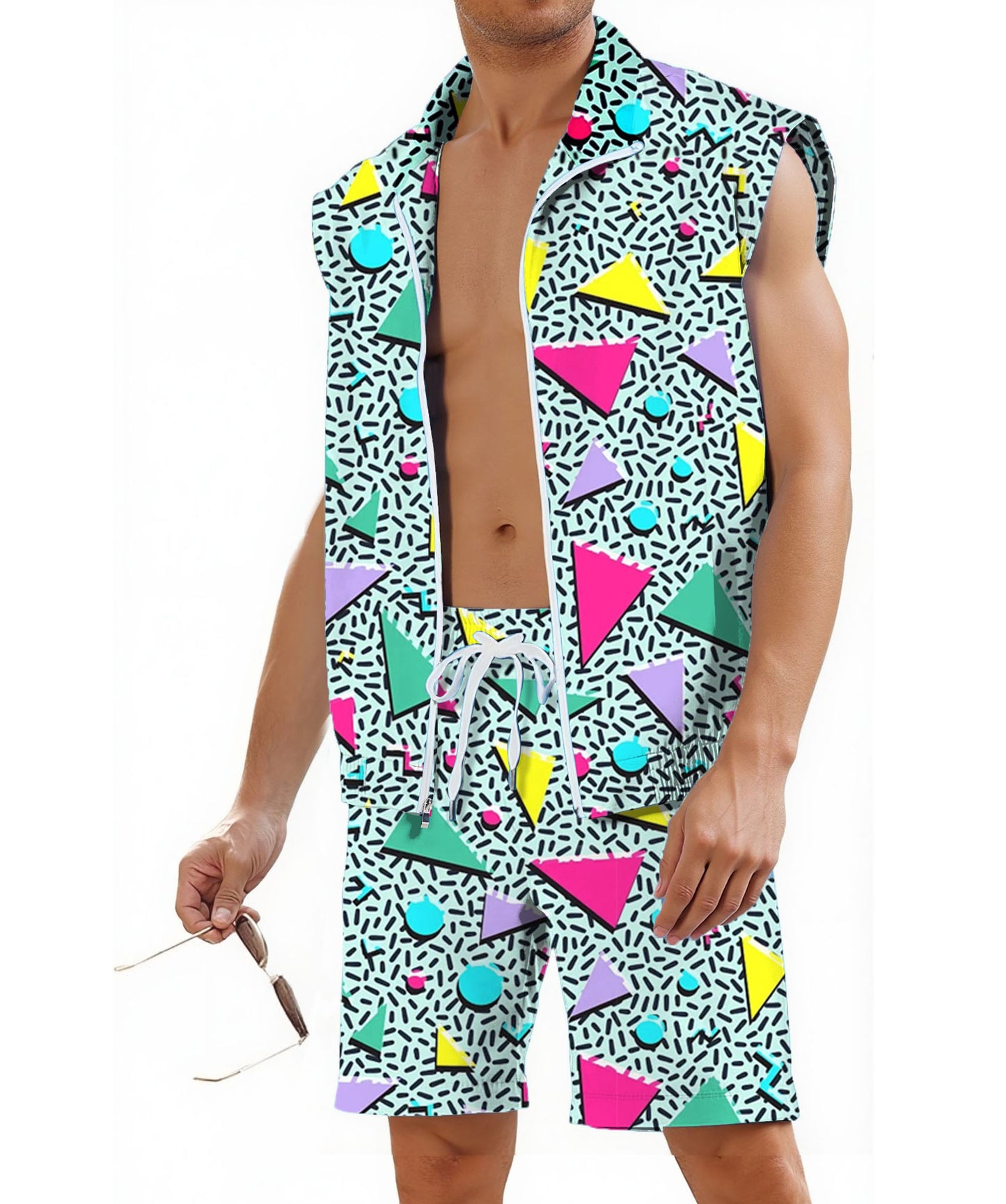 Men 80s Outfit 90s Costume 2 Piece Shorts Set Themed Party Clothes