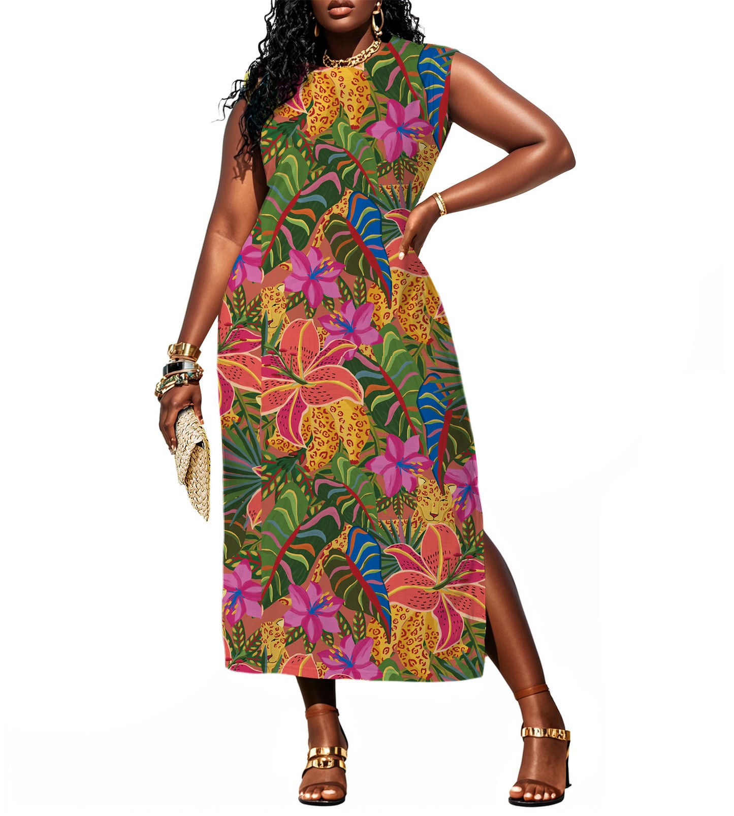 Women Summer Maxi Dresses Plus Size Casual Hawaiian Sundress Sleeveless