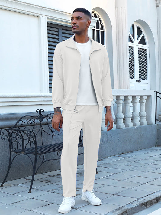 UOUA Mens 2 Piece Tracksuit Sets Casual Sweat Suits Outfit Full-Zip Jacket Jogging Pants Set for Sport Athletic