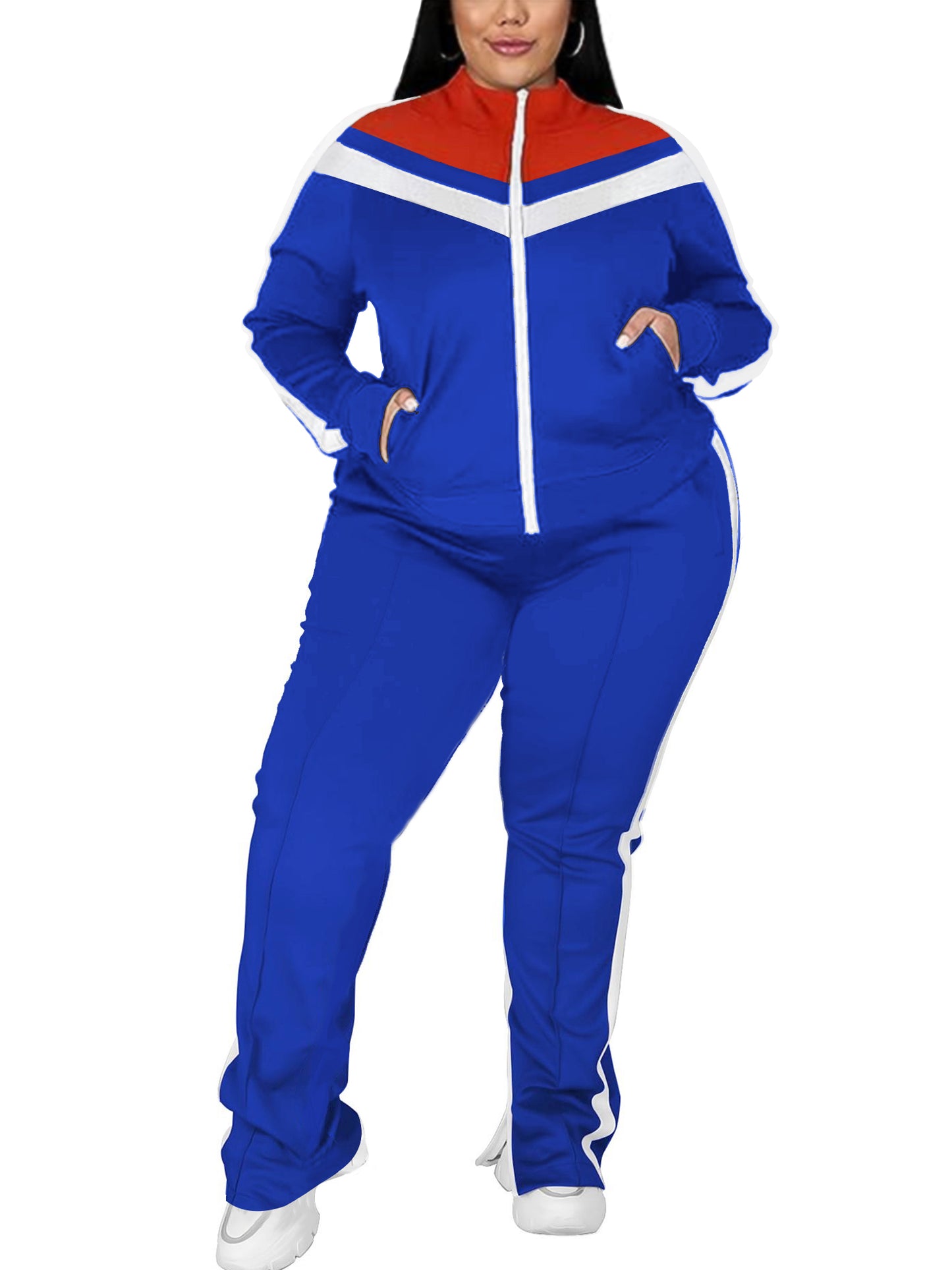UOUA Plus Size Jogging Suit Sets Women 2 Piece Sweatsuits Long Sleeve Jacket & Jogger Pants Tracksuit Outfit