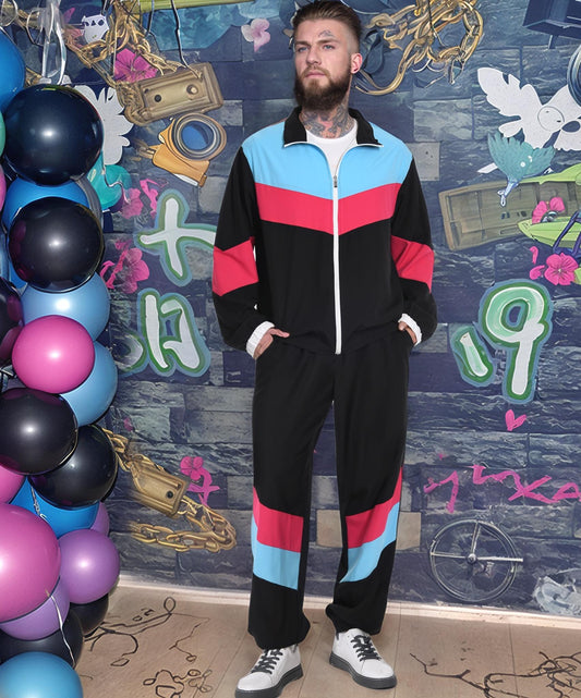 UOUA 80s Outfit for Men 90s Tracksuit Costume for Halloween 70s Windbreaker Jacket Track Suit 2 Piece Hip Hop Set