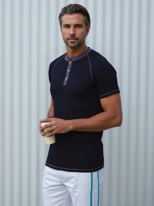 UOUA Men's Henley Shirts Raglan Short Sleeve Casual T-Shirts Cotton Basic Tops