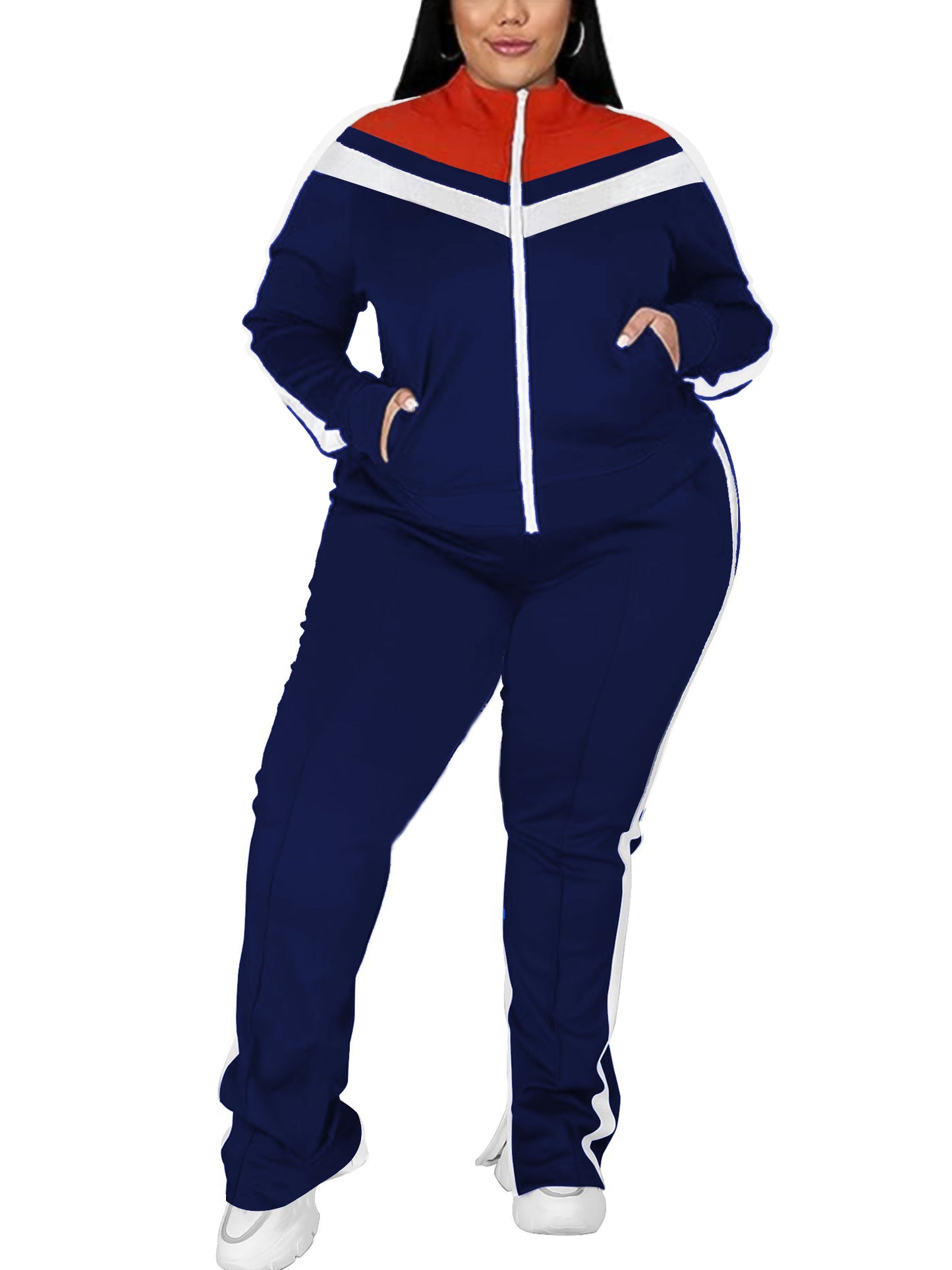 UOUA Plus Size Jogging Suit Sets Women 2 Piece Sweatsuits Long Sleeve Jacket & Jogger Pants Tracksuit Outfit