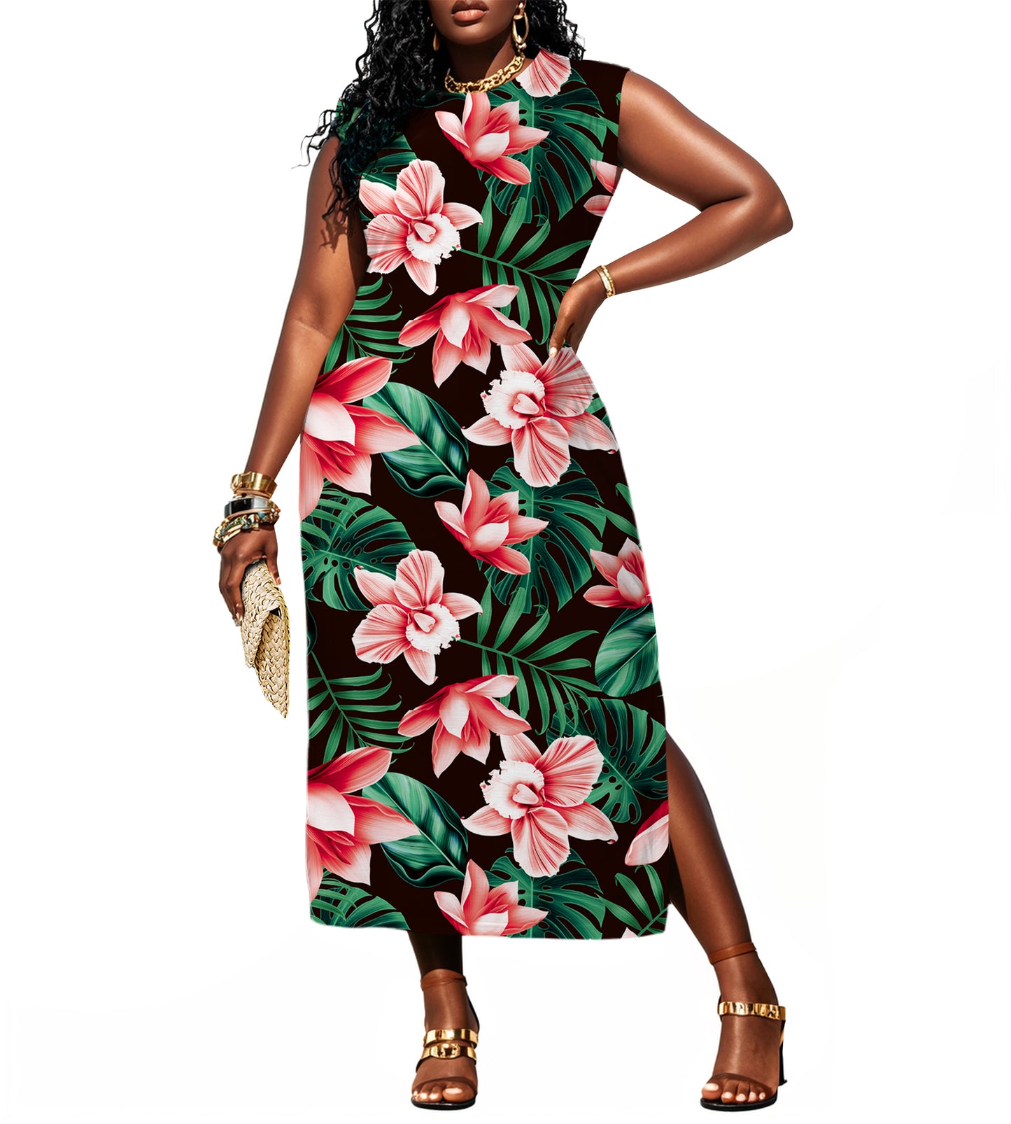 Women Summer Maxi Dresses Plus Size Casual Hawaiian Sundress Sleeveless