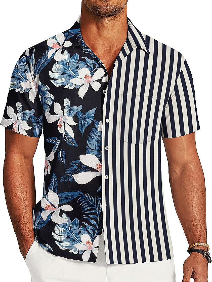 UOUA Mens Hawaiian Shirt Short Sleeve Button Down Shirts Summer Tropical Printed Beach Tops