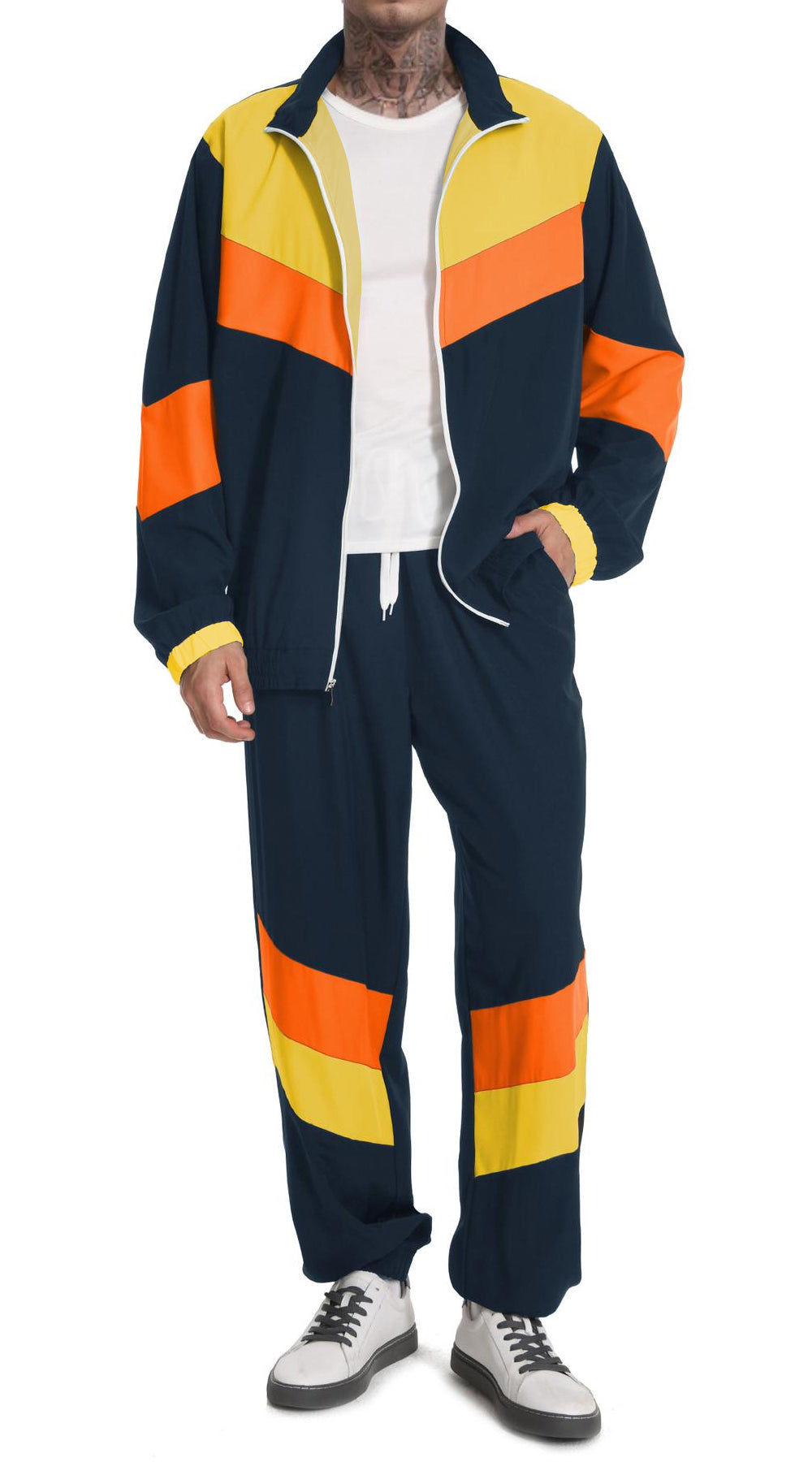 UOUA 80s Outfit for Men 90s Tracksuit Costume for Halloween 70s Windbreaker Jacket Track Suit 2 Piece Hip Hop Set