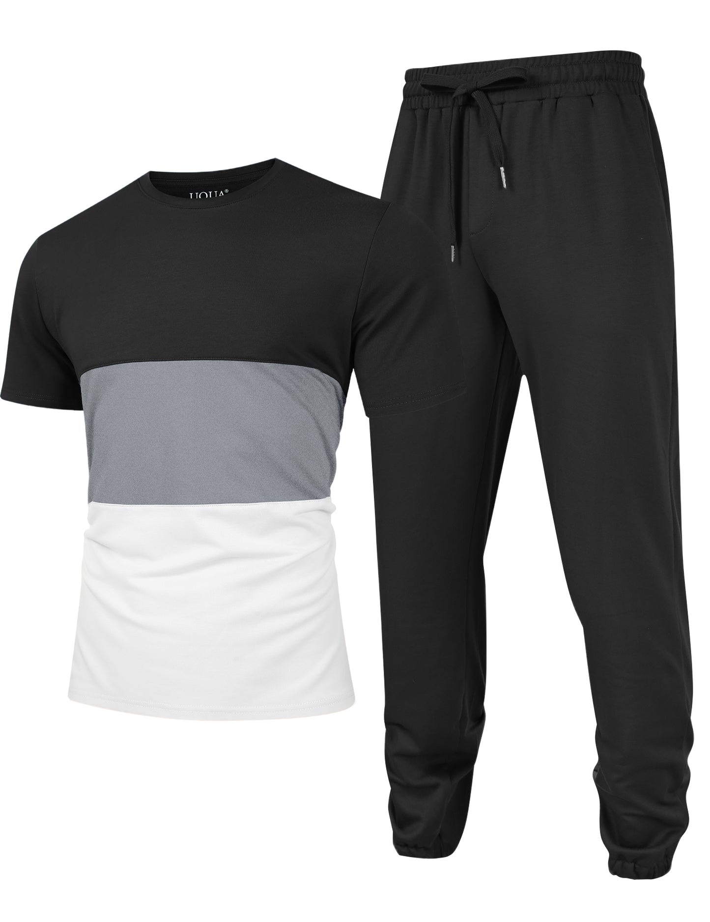 UOUA Mens 2 Piece Sweatsuits Outfits Short Sleeve Pullover Loungewear & Joggers Sweatpants Summer Casual Track Suits Set
