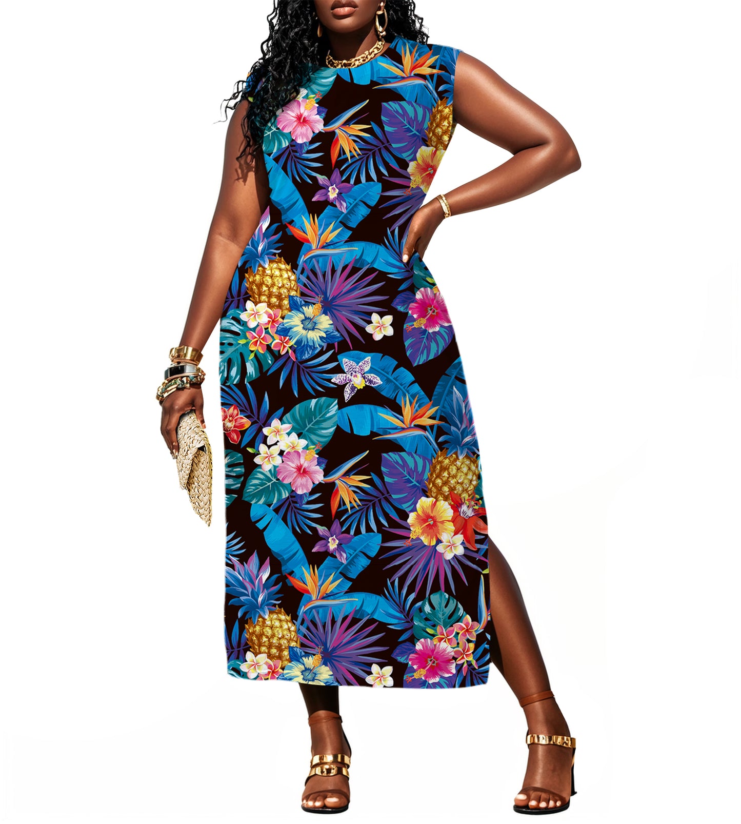 Women Summer Maxi Dresses Plus Size Casual Hawaiian Sundress Sleeveless
