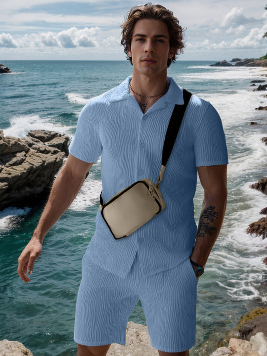 UOUA Summer Outfits for Men 2 Piece Short Sleeve Button Down Shirt & Shorts Set Casual