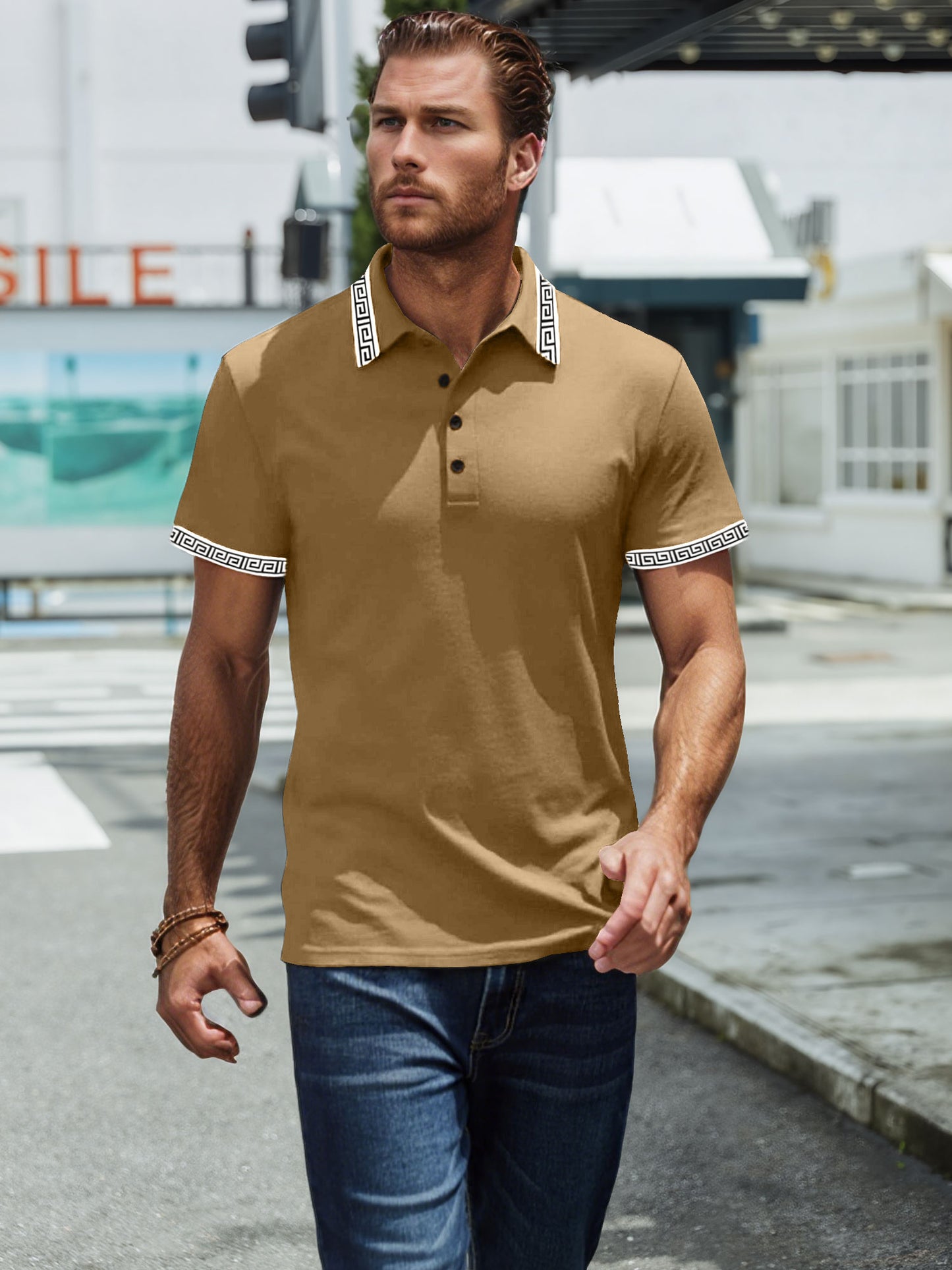 Mens Casual Polo Shirt Classic Short Sleeve Tees