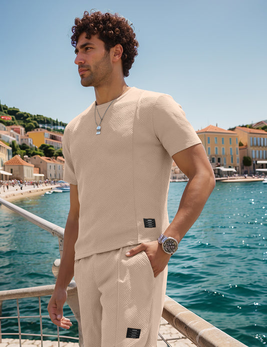 Mens Short Sets 2 Piece Outfits Casual Short Sleeve Crew-Neck Shirts & Shorts Summer Jogging Loungewear