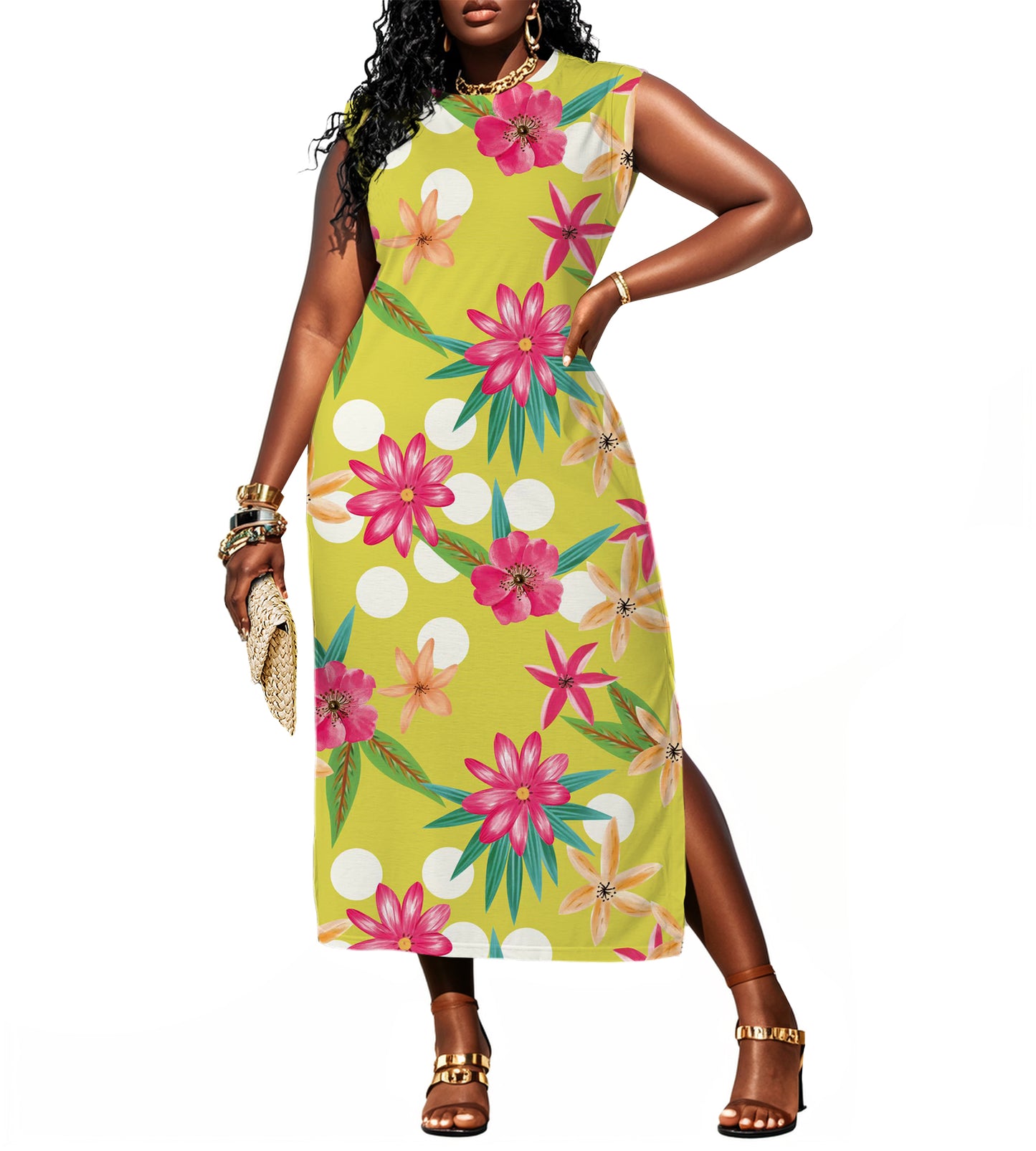 Women Summer Maxi Dresses Plus Size Casual Hawaiian Sundress Sleeveless