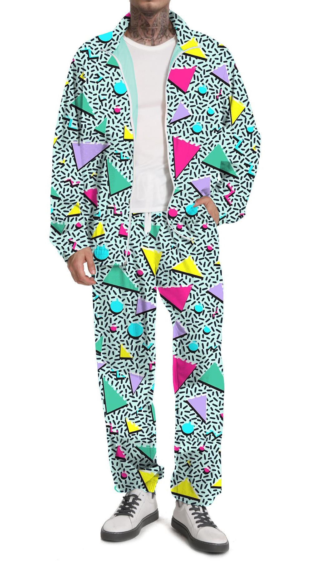 UOUA 80s Outfit for Men 90s Tracksuit Costume for Halloween 70s Windbreaker Jacket Track Suit 2 Piece Hip Hop Set