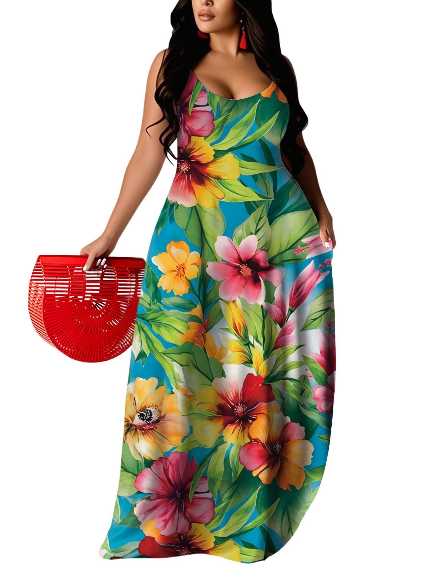 UOUA Hawaiian Dresses Women Plus Size Luau Sundress Summer Maxi Tropical Boho Beach Dress