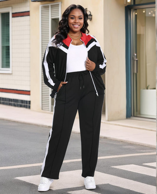 UOUA Plus Size Jogging Suit Sets Women 2 Piece Sweatsuits Long Sleeve Jacket & Jogger Pants Tracksuit Outfit