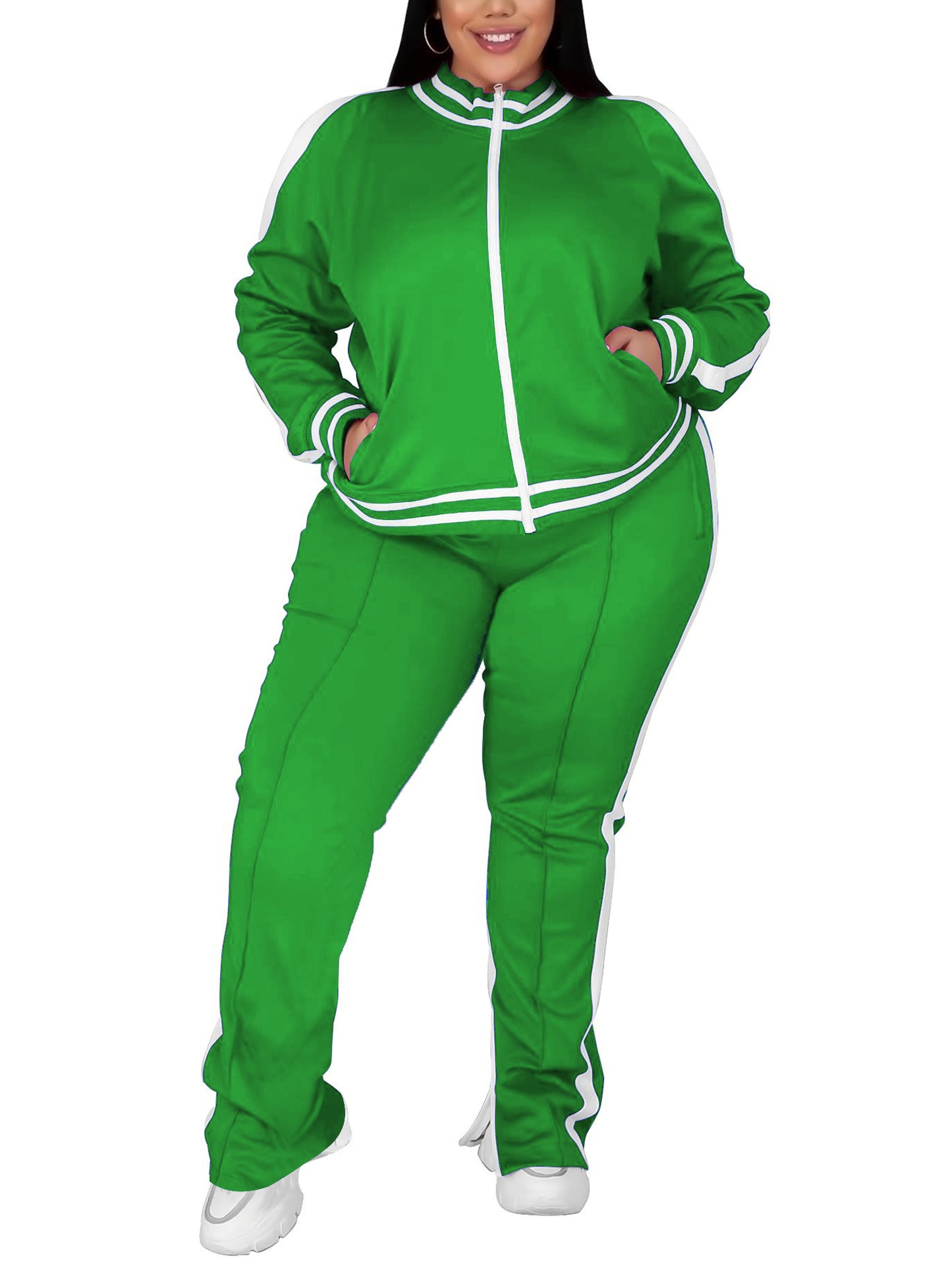UOUA Plus Size Jogging Suit Sets Women 2 Piece Sweatsuits Long Sleeve Jacket & Jogger Pants Track Suit Outfits