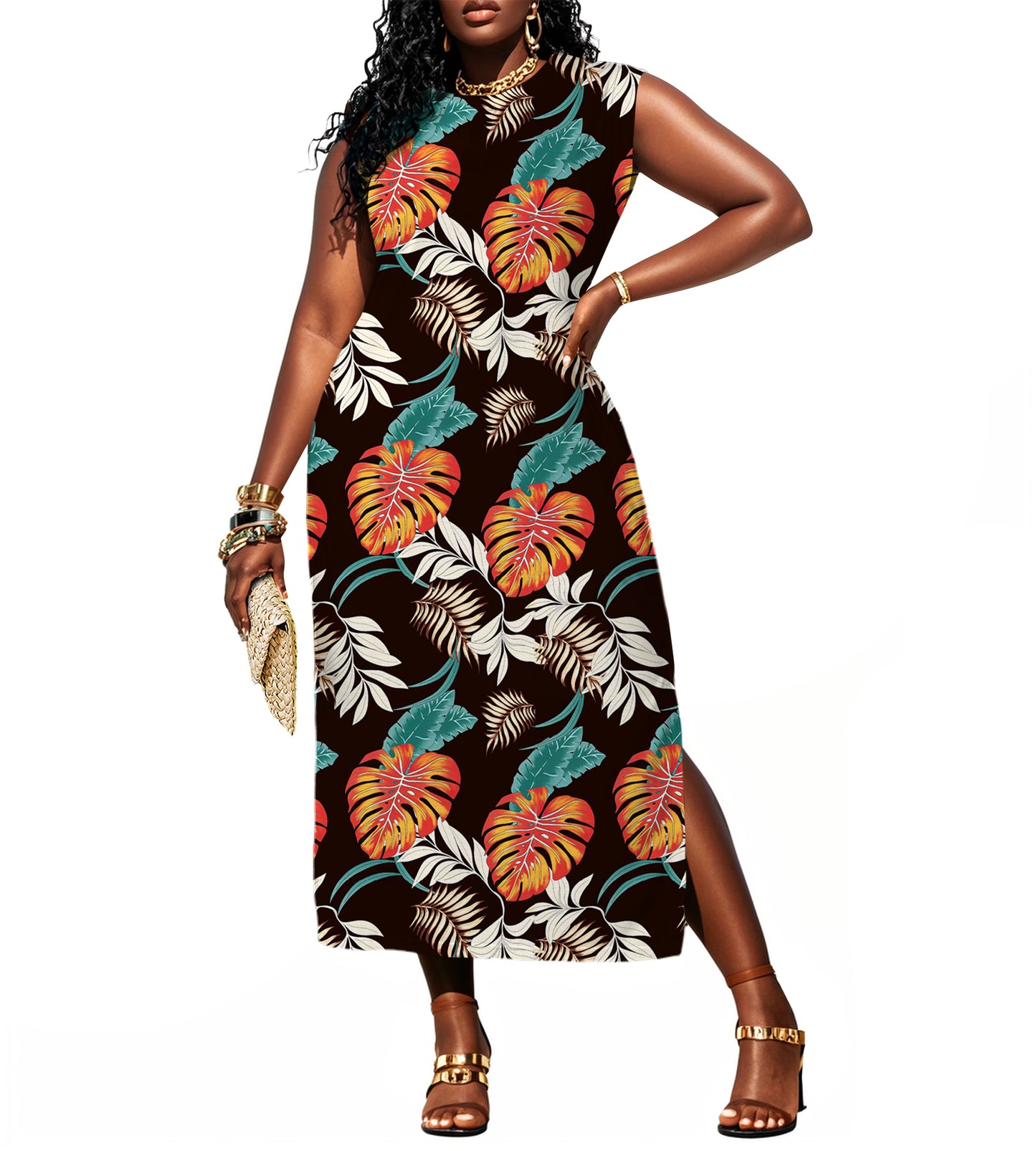 Women Summer Maxi Dresses Plus Size Casual Hawaiian Sundress Sleeveless