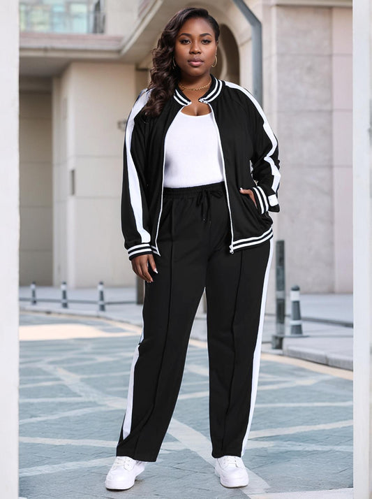 UOUA Plus Size Jogging Suit Sets Women 2 Piece Sweatsuits Long Sleeve Jacket & Jogger Pants Track Suit Outfits