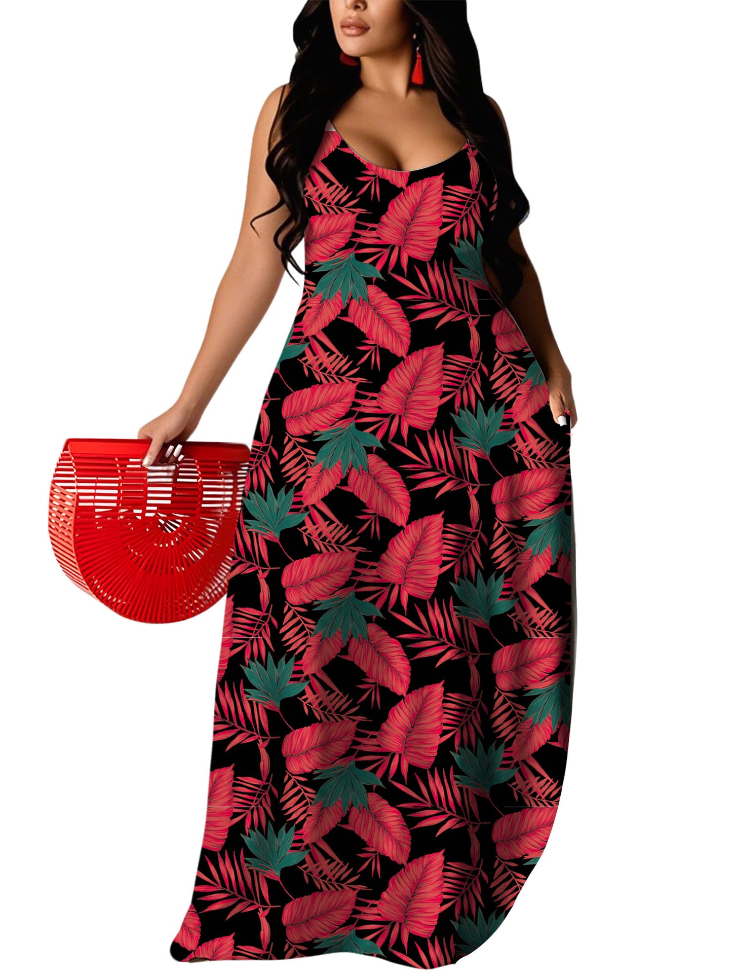 UOUA Hawaiian Dresses Women Plus Size Luau Sundress Summer Maxi Tropical Boho Beach Dress