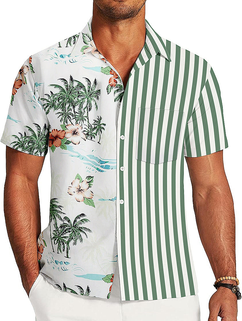 UOUA Mens Hawaiian Shirt Short Sleeve Button Down Shirts Summer Tropical Printed Beach Tops