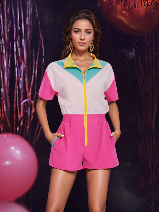 80s Outfit Women 90s Jumpsuit Costume One-Piece Workout Track Suit Party Retro Clothing