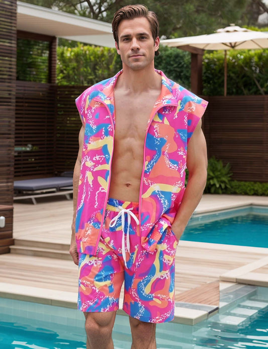 Men 80s Outfit 90s Costume 2 Piece Shorts Set Themed Party Clothes