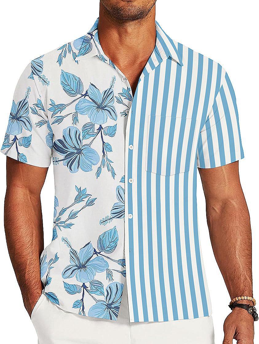 UOUA Mens Hawaiian Shirt Short Sleeve Button Down Shirts Summer Tropical Printed Beach Tops