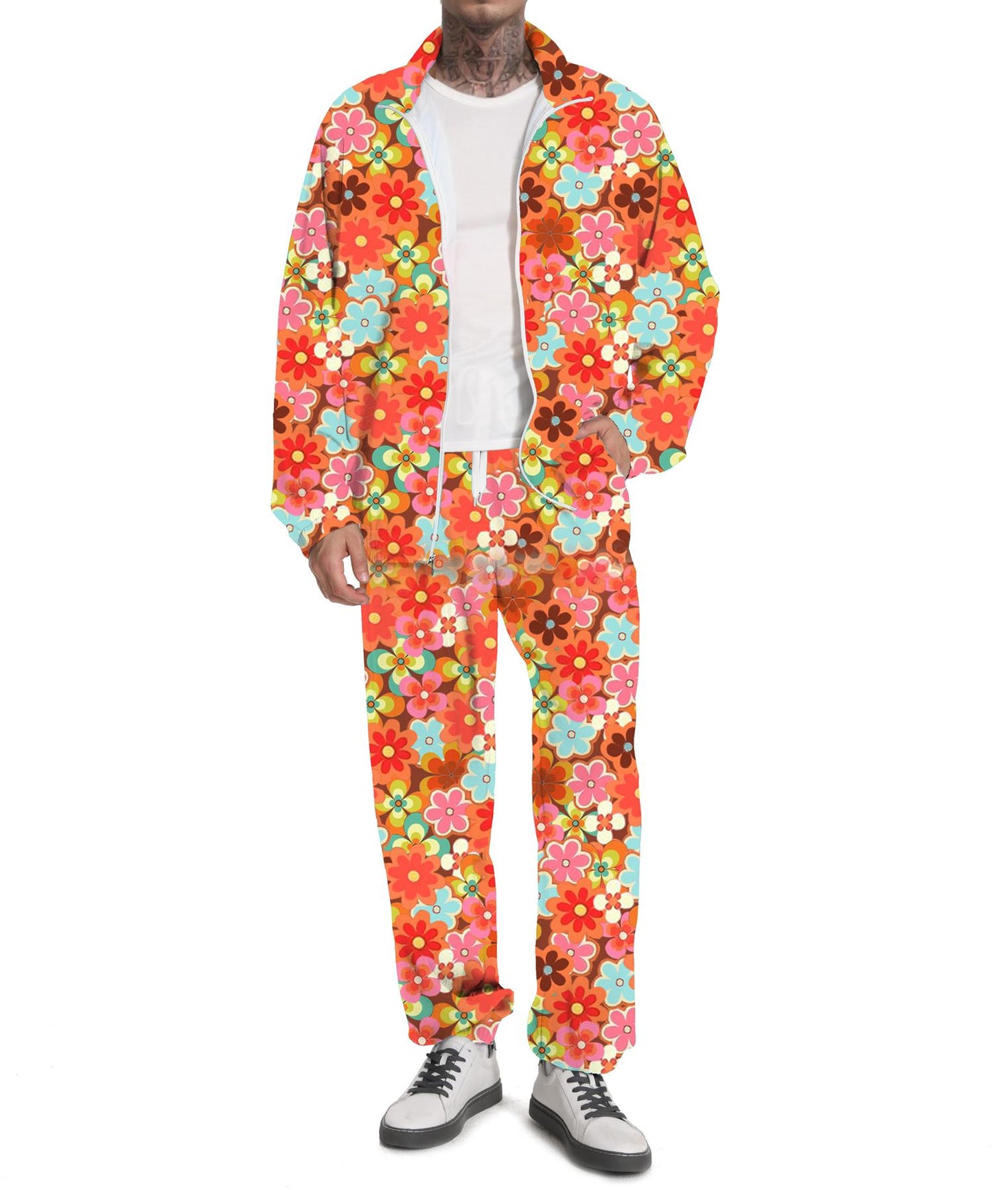 UOUA 80s Outfit for Men 90s Tracksuit Costume for Halloween 70s Windbreaker Jacket Track Suit 2 Piece Hip Hop Set