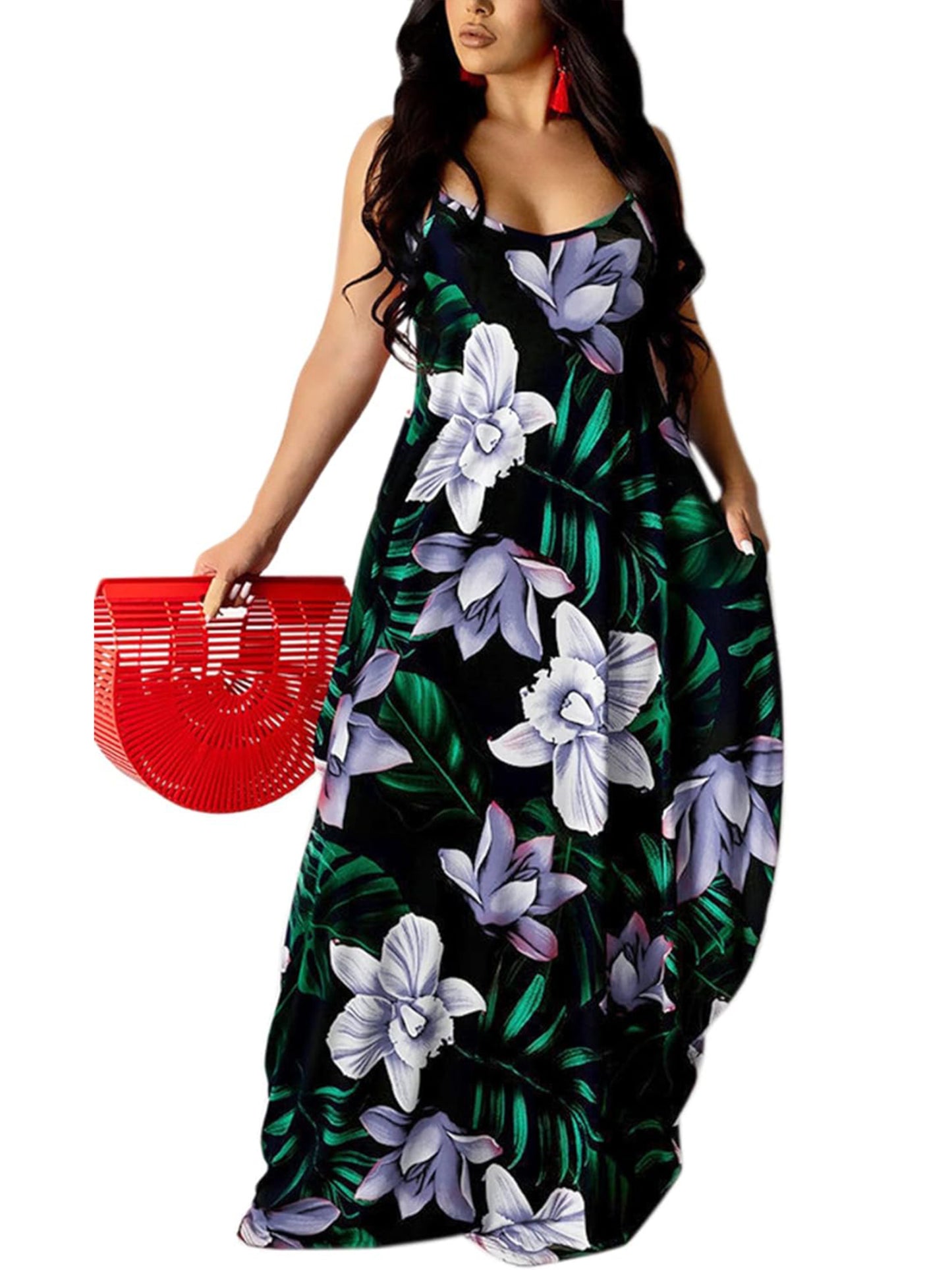 UOUA Hawaiian Dresses Women Plus Size Luau Sundress Summer Maxi Tropical Boho Beach Dress