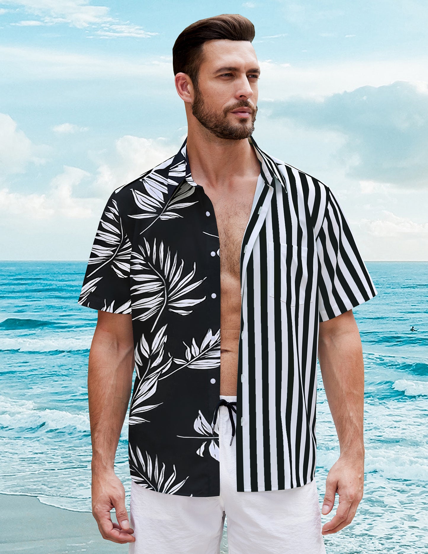 UOUA Mens Hawaiian Shirt Short Sleeve Button Down Shirts Summer Tropical Printed Beach Tops