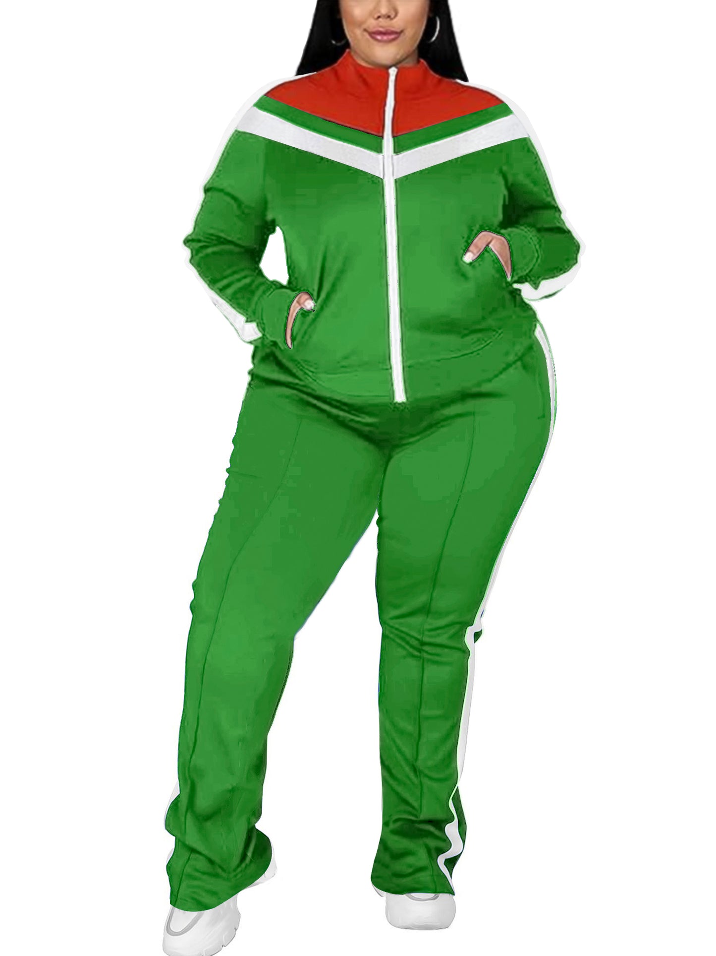 UOUA Plus Size Jogging Suit Sets Women 2 Piece Sweatsuits Long Sleeve Jacket & Jogger Pants Tracksuit Outfit