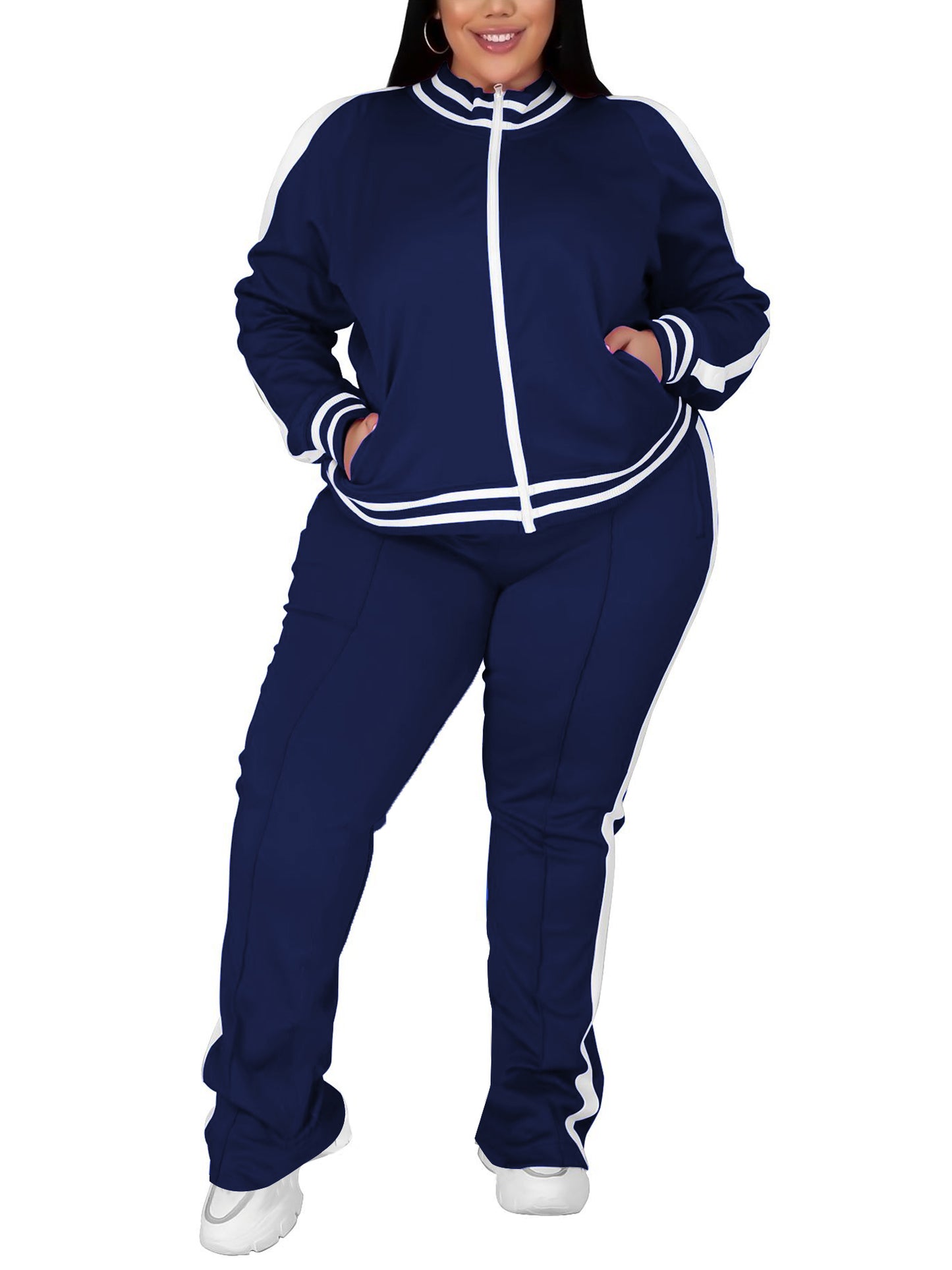 UOUA Plus Size Jogging Suit Sets Women 2 Piece Sweatsuits Long Sleeve Jacket & Jogger Pants Track Suit Outfits