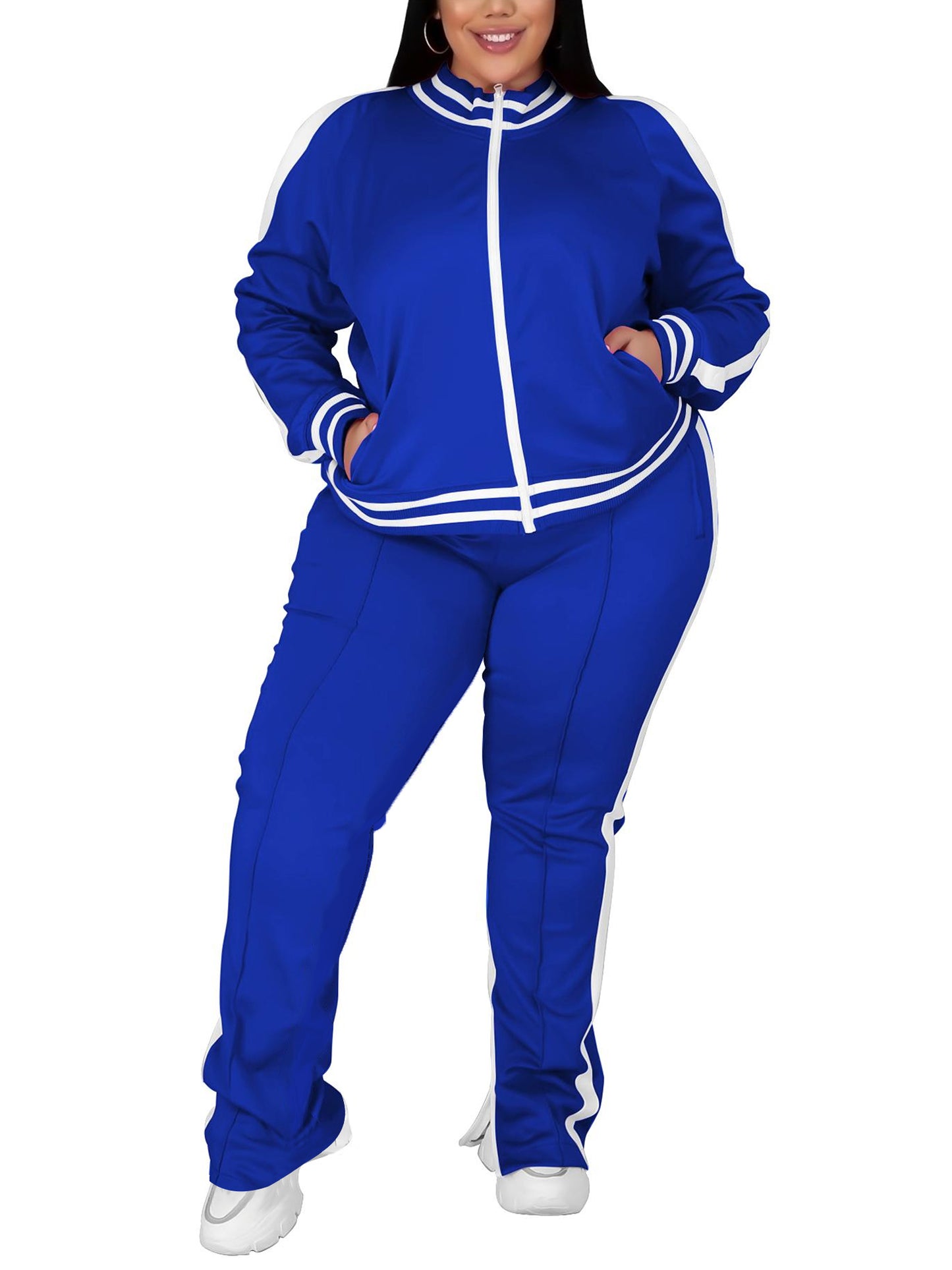 UOUA Plus Size Jogging Suit Sets Women 2 Piece Sweatsuits Long Sleeve Jacket & Jogger Pants Track Suit Outfits