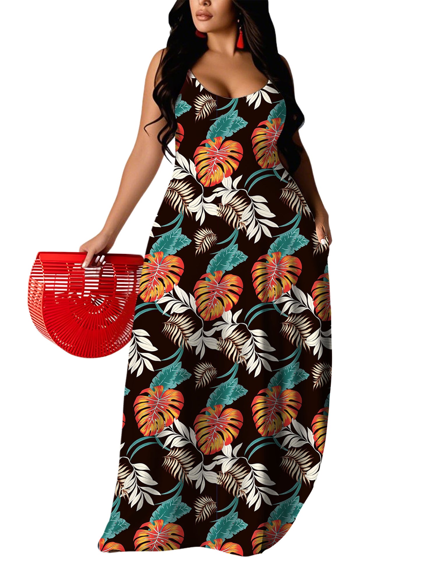 UOUA Hawaiian Dresses Women Plus Size Luau Sundress Summer Maxi Tropical Boho Beach Dress