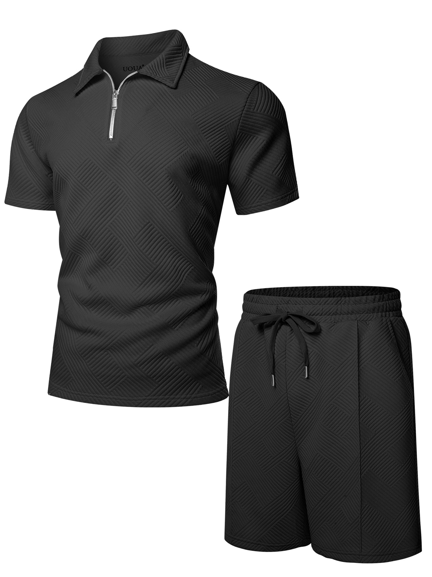 Men's 2 Piece Outfits Short Sleeve 1/4 Zip Golf Polo Shirt & Shorts Set