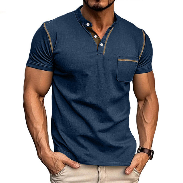 Men's Henley Shirts Short Sleeve Casual T-Shirts Cotton Basic Tops