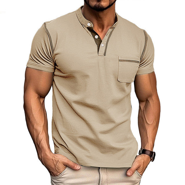 Men's Henley Shirts Short Sleeve Casual T-Shirts Cotton Basic Tops