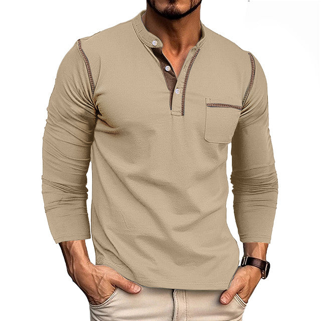 Men's Henley Shirts Long Sleeve Casual T-Shirts Cotton Basic Tops