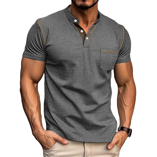 Men's Henley Shirts Short Sleeve Casual T-Shirts Cotton Basic Tops
