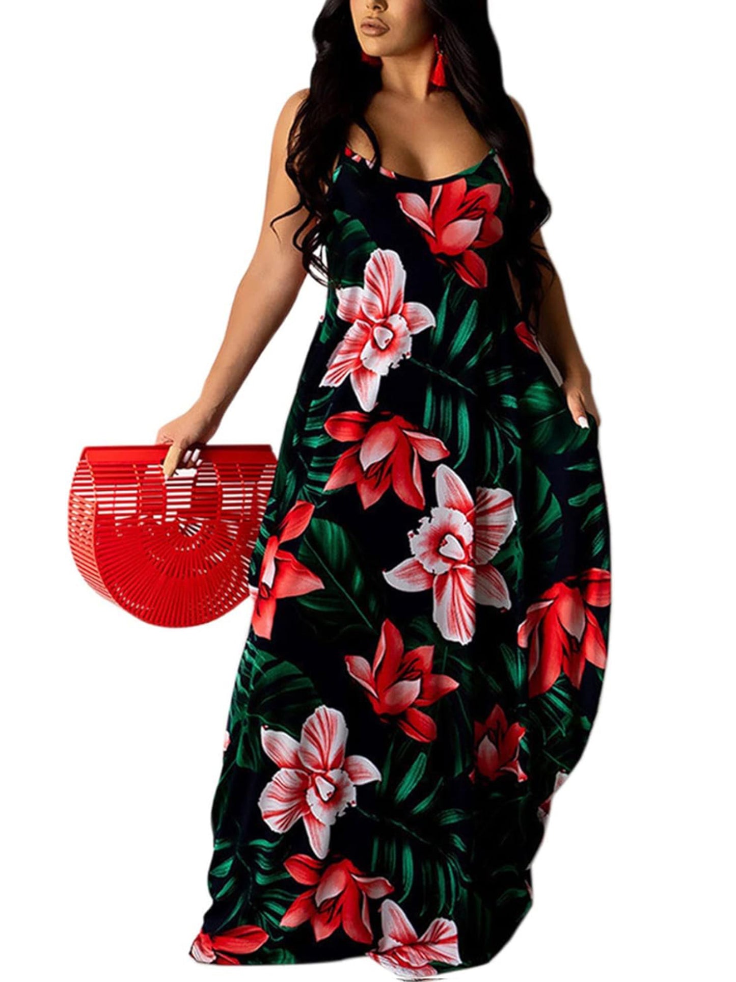 UOUA Hawaiian Dresses Women Plus Size Luau Sundress Summer Maxi Tropical Boho Beach Dress