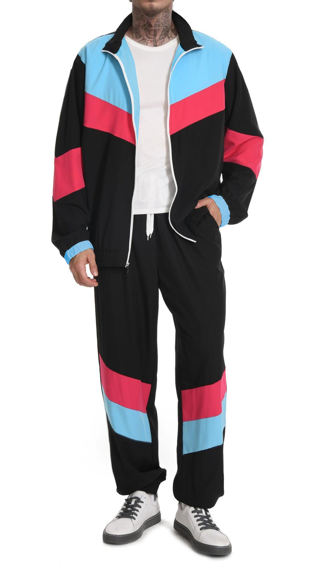 UOUA 80s Outfit for Men 90s Tracksuit Costume for Halloween 70s Windbreaker Jacket Track Suit 2 Piece Hip Hop Set