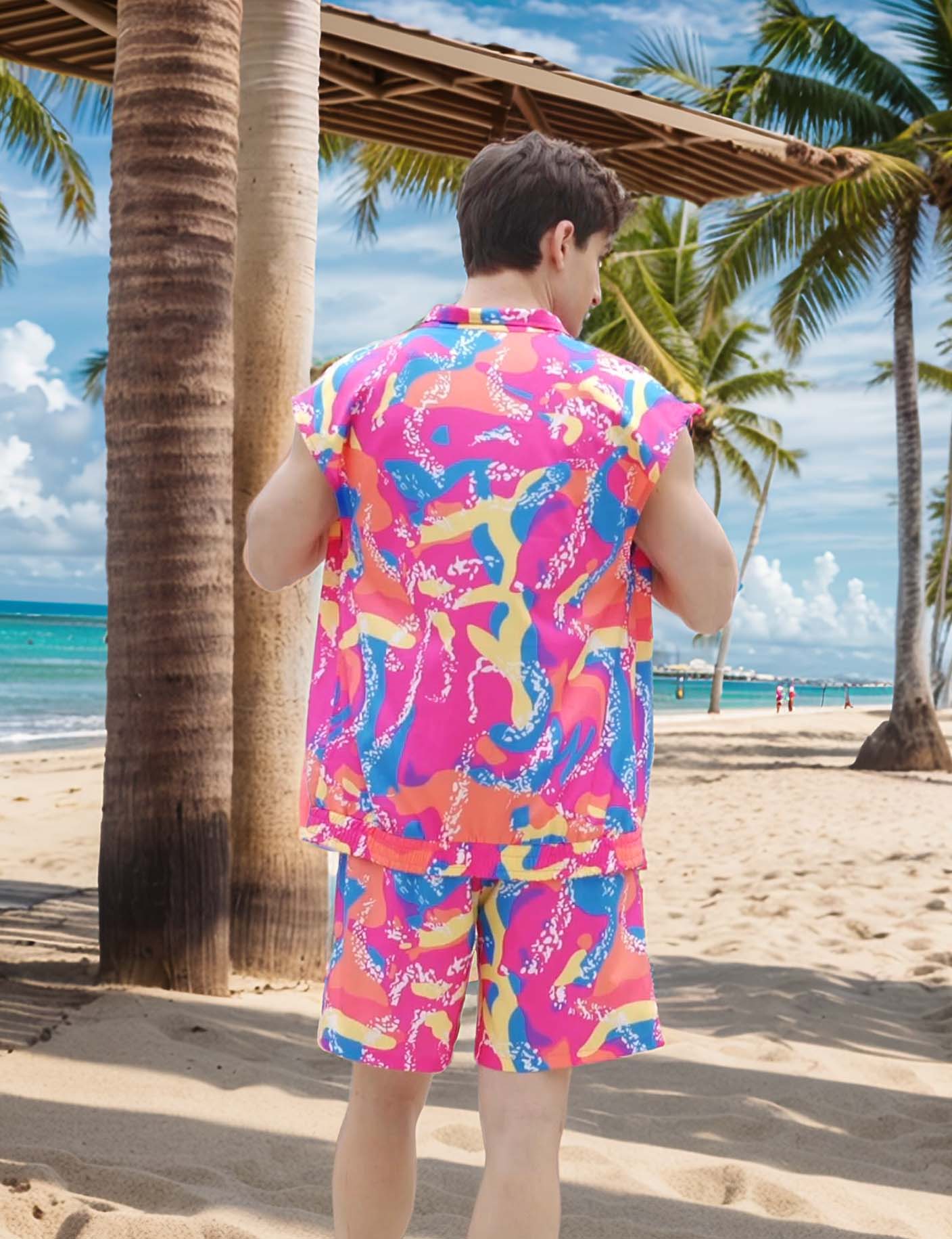 Men 80s Outfit 90s Costume 2 Piece Shorts Set Themed Party Clothes