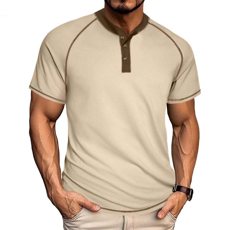 UOUA Men's Henley Shirts Raglan Short Sleeve Casual T-Shirts Cotton Basic Tops