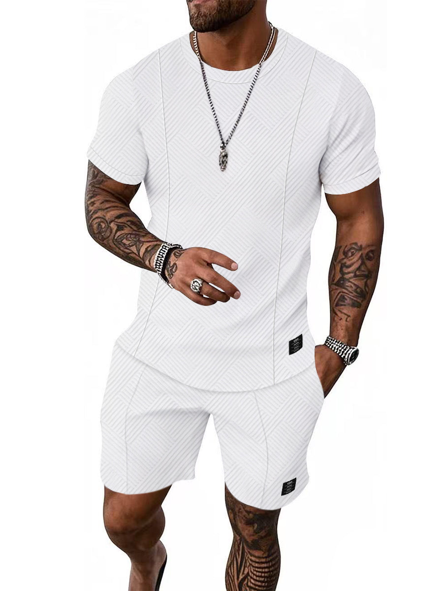Mens Short Sets 2 Piece Outfits Casual Short Sleeve Crew-Neck Shirts & Shorts Summer Jogging Loungewear