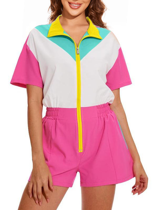 80s Outfit Women 90s Jumpsuit Costume One-Piece Workout Track Suit Party Retro Clothing