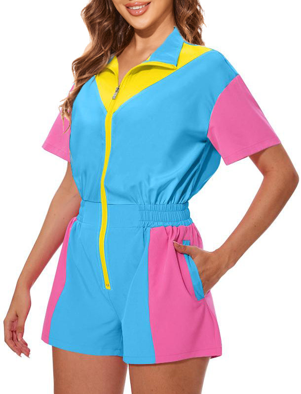 80s Outfit Women 90s Jumpsuit Costume One-Piece Workout Track Suit Party Retro Clothing